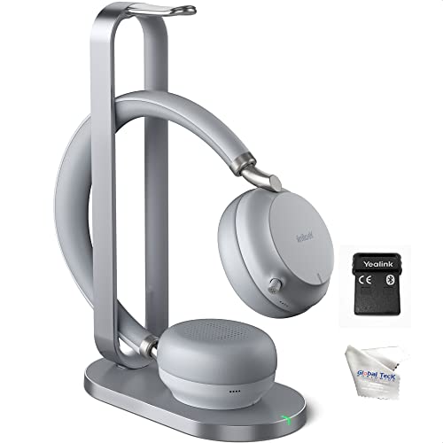 Yealink BH72 Bluetooth Headset UC with Charging Stand, USB-A (Grey) - GTW Bundle Yealink Wireless Headset with Global Teck Microfiber Cloth - Compatible for Office and Home Use