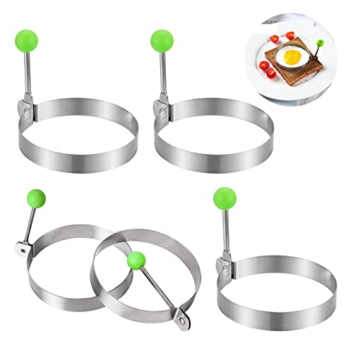 Eierring Antihaftbeschichtet, 5 Stück, Edelstahl mit Einem Durchmesser von 3,9 Zoll, Runde Eierkochringe, Pfannenkuchen-Mcmuffins-Grillplatte