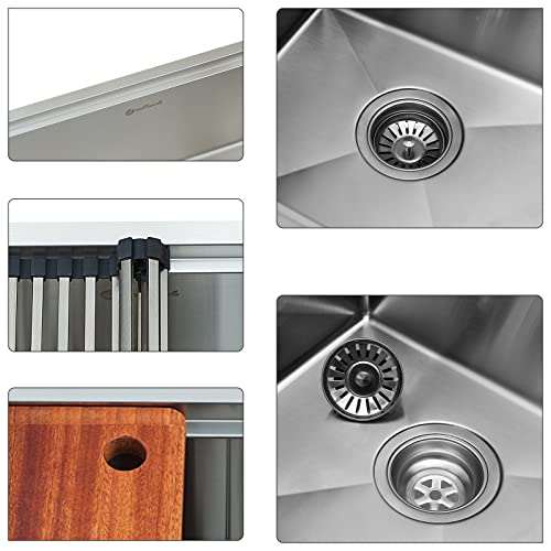 Ecochannels Undermount Kitchen Sink, 33 X 19 Inch Sink Kitchen 16 Gauge Stainless Steel Kitchen Sinks Single Bowl Workstation Sink With Cutting Board #TOP4