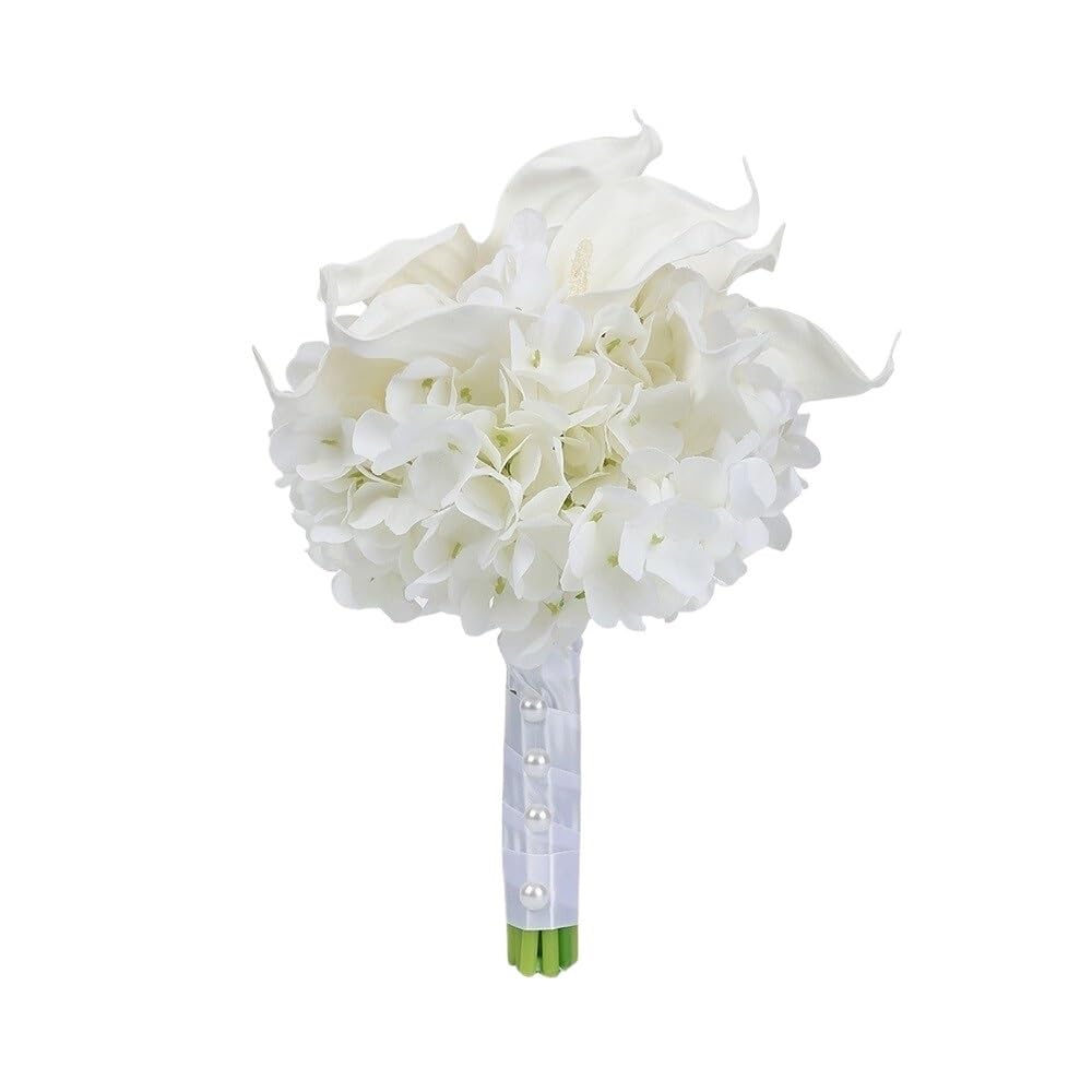 Huffa Whitecallalily+Hydrangea[6118] Elegant Artificial Calla Lily Bridal Bouquet - White Wedding Proposal Prop For Brides(Whitecallalily+Hydrangea[6118])