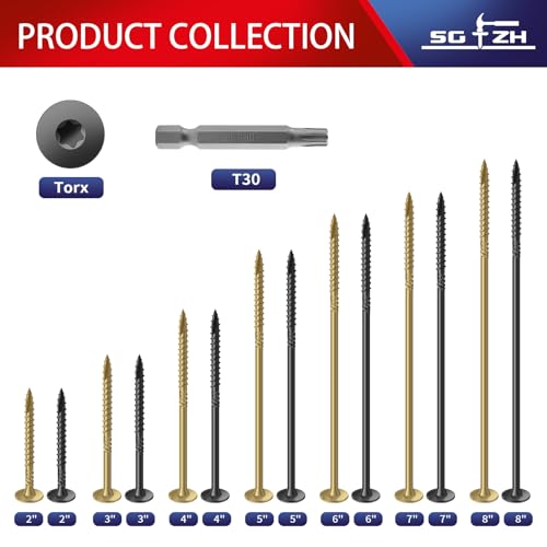 Image of #14 x 2 Inch Outdoor Structural Wood Deck Screws (470Pcs /10lb), Carbon Steel, Black, Flat Head, Rust Resistant Epoxy Coated, T30 Star Bit