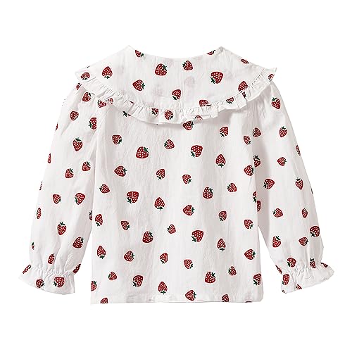 Mud Kingdom Toddler Girls Button Down Shirt Peter Pan Collar Full Print Strawberry White 4T #TOP1
