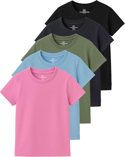 Image of Real Essentials 5 Pack: Girls' Cotton Short Sleeve Crew Neck T-Shirt - Athletic Tee Shirt for Teens Kids Youth (Ages 4-16)