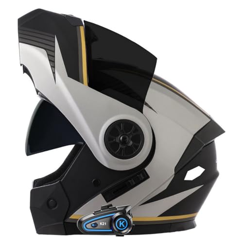 Casco Modular Abatible con Bluetooth Y Doble Visera, Casco De Motocross, Homologado Según ECE 22.06, Casco Integral para Motocicleta, Unisex. H,S/(55~56cm)