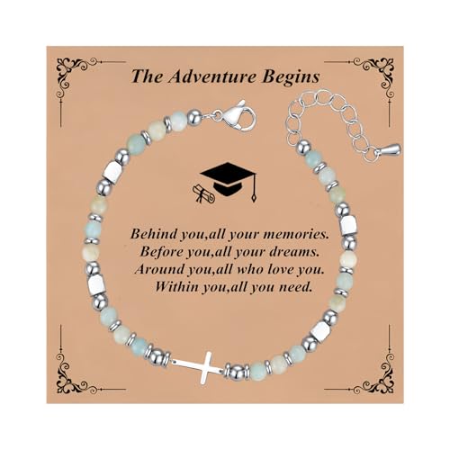 Personalized Graduation Gifts for Her 2026,Beaded Cross Bracelets for Her,Cool Graduation Bracelets for College/Nursing/High School/8th Grade/5th Grade/Middle School/Masters Degree (amazonite)