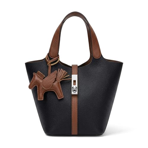 Kadynow Tote Bag for Women Vegan Leather Bucket Purse for Women Top Handle Handbag Shoulder Bag with Detachable Small Purse Black Brown