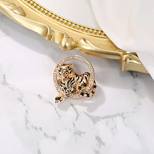 Image of BriLove Austrian Crystal Rhinestone Tiger Brooches for Women
