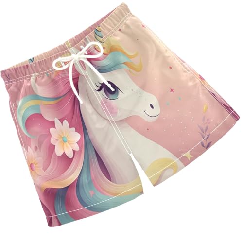 Pigsaly Boys Swim Trunks Pink Unicorn Pastel Boys Board Shorts Swimsuit Swimwear Summer Bathing Suit S