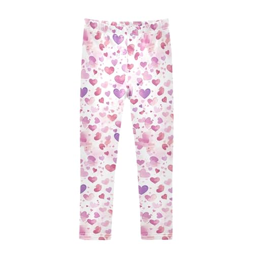 KLL Hearts Pink Purple Watercolor Toddler Girls' Active Leggings Comfortable Full Length Athleisure Pants Running