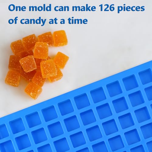 Image of Sakolla 2 Pack Square Silicone Candy Molds, Nonstick 126 Cavity Mini Silicone Molds for Chocolate, Hard Candy, Gummy, Ice Cubes, Ganache (Blue)