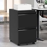 Godappe 2 Drawer Mobile File Cabinet,Metal Vertical Filing Cabinet with Lock for Letter/Legal Size,