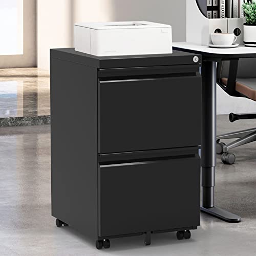 Godappe 2 Drawer Mobile File Cabinet,Metal Vertical Filing Cabinet With Lock For Letter/Legal Size, Anti-Tilt Design Rolling Desk Filing Cabinet For Home Office Fully Assembled Except Casters(Black) #TOP3