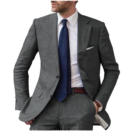 Men's Linen Suits Summer Business Casual Groomsmen Wedding Tuxedos 2 Pieces Jacket& Pants