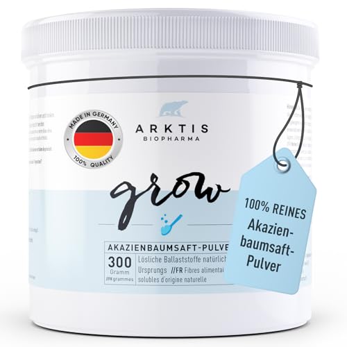 Arktis BioPharma Akazienfasern Grow 300g in Apothekenqualität - Hochdosiertes, Vegan und Laborgeprüftes lösliches Ballaststoffe Pulver - Fiber Supplement zur Unterstützung der Darmflora