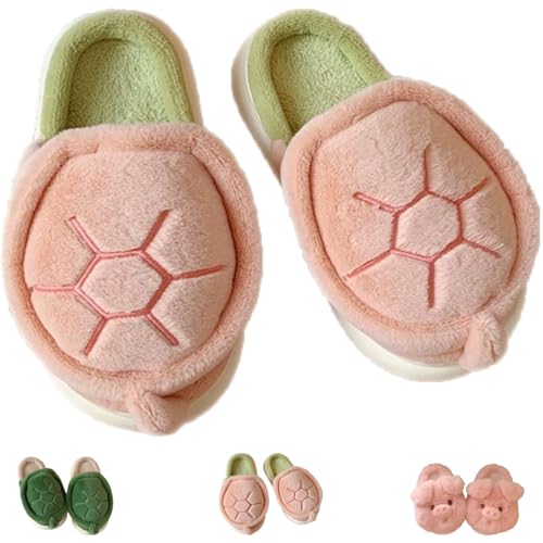 Turtle Slippers, Cute Turtle Plush Slippers Fuzzy Animal House Memory Foam Fluffy Soft Anti-Slip Winter Warm Shoes for Adults Kids (Pink,7-7.5 Women/5.5-6 Men)