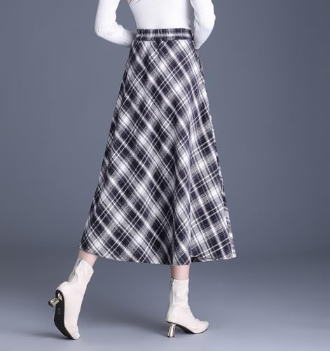 Women's Winter High Waist Plaid Long Skirt Slim A-line Elegant Midi Skirt Maxi Skirt with Pocket2