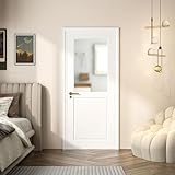 Half Frosted Glass Slab Door, Solid Core Wood Panel, for Pantry, Bedroom, Closet, Laundry & Bathroom, White Prefinished Paintable (32' x 80')