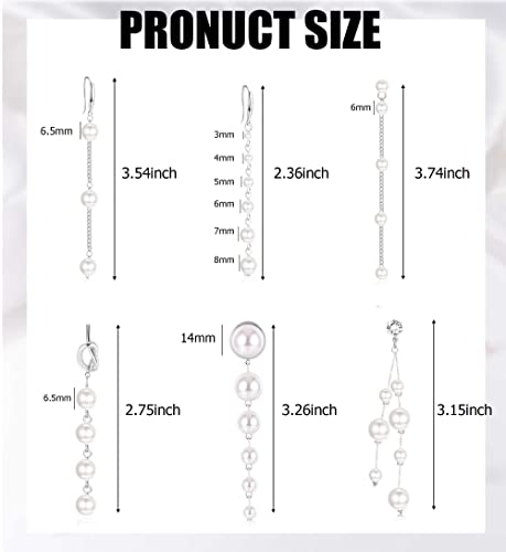 HAIAISO 6 Pairs Long Pearl Earrings for Women - 14K Gold Plated Tassel Drop Dangle Threader Earrings - Jewelry Gifts2