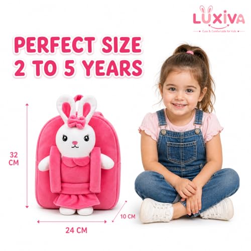 Image of Cartoon Plush Kids School Bag 2-6 Years | Soft Toy Backpack for Boys & Girls | Toddler Nursery Preschool Bag | Lightweight Adjustable Straps