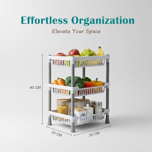 Image of Oblivion Kitchen Organiser Rack 2 Pc - 3 Layer Multiuse Kitchen Storage Basket Rack - Space-Saving Vertical Organizer for Vegetables, Fruits, Utensils & Pantry Essentials, Durable Metal Storage Stand