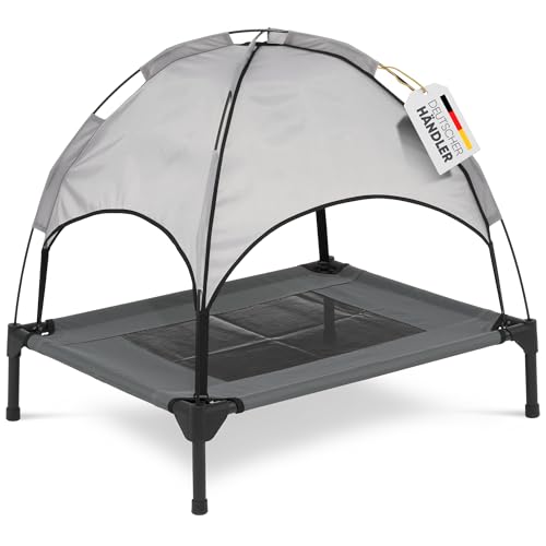 Deuline Hundeliege mit Dach erhöhtes Hundebett Garten Outdoor Haustierliege M-76x61x18/71cm GRAU 520080
