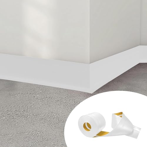Hengrongshen Rodapies Autoadhesivo, Rodapie PVC 50X20X6M Cantoneras Adhesivas, Perfil Angular PVC Adecuado para Oficinas, Salas de Estudio, Cocinas, Baños