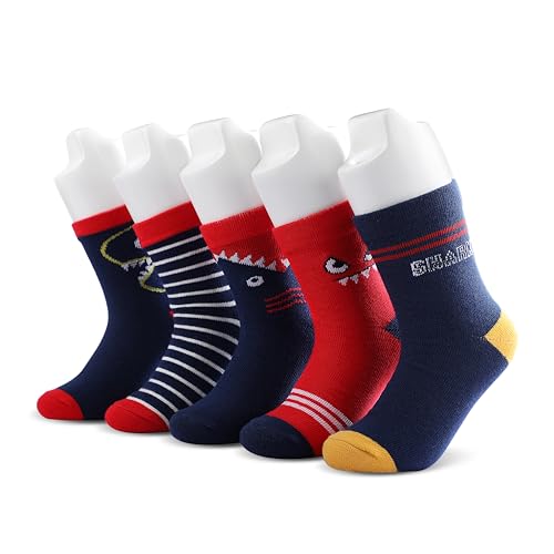 Image of Colourful Socks for Kids, Crew length, Soft Pure Cotton, Lightweight & Breathable, 1 to 9 Years, Pack of 5, Designer socks