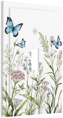 Corenest Decorative Light Switch Cover Wildflower Butterfly Nature Floral Plant Leaves 1 Gang Wall Plates Single Toggle Outlet Covers Switch Plate Electrical Faceplate for Bathroom Bedroom (2 Pack)