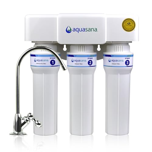 Image of Aquasana Under Sink Water Filter | 3-Stage Max Flow Filtration | Certified to Reduce up to 99.99% of PFAS, Lead, Chlorine, & More | Under Counter Drinking Water Filter | Chrome Faucet | AQ-6300M-CHR