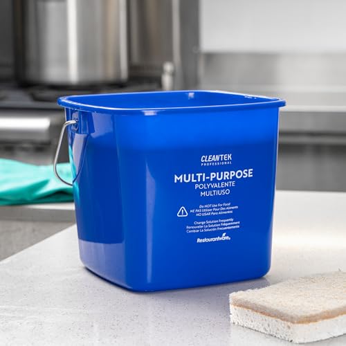 Image of Restaurantware Plastic Buckets with Stainless Steel Handle Pack of 10, 3 Quart Plastic Cleaning Pails, Blue Square Design, Measurement Graduations, for Janitorial and Foodservice Use