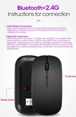 Image of Wireless Mouse, Bluetooth and 2.4G Dual Mode, Rechargeable (Black)