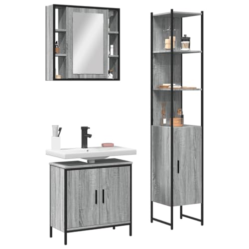 KTHLBRH Armario de Baño con Espejo y Estante Extra, Amplio Espacio de Almacenaje para Productos de Higiene, Mueble de Acero y Madera con Patas Ajustables y Estructura Robusta