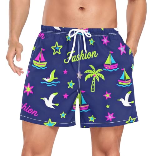 Bañador corto de hombre para playa con estampado náutico de barcos