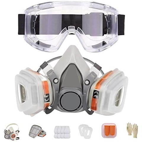 Reusable Face Cover Set for Painting,Gas, Dust, Machine Polishing, Organic Vapors with Filter Cotton, Glasses and Gloves for Staining,Car Spraying,Sanding &Cutting, DIY and Other Work Protection Cover
