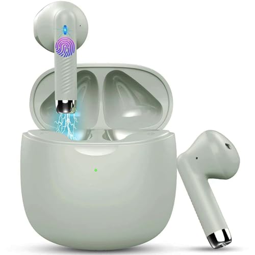 Wireless Earbuds, Bluetooth 5.4 Headphones In Ear with Noise Cancelling Mic, Bluetooth Earbuds Stereo Bass, IP7 Waterproof Sports Earphones, 32H Playtime USB C Charging Green Ear Buds for Android iOS