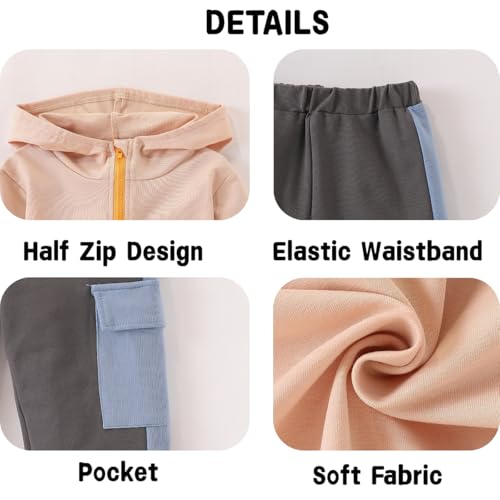 Image of Azmxynol Boys Clothes Kids Little Boy Color Block Half Zip Hoodie & Jogger Pants 2 Piece Outfit Set,4-12 Years