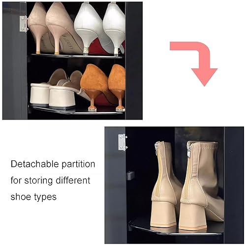 Elegante zapatero de acero negro con diseño moderno de varios niveles para casa 6