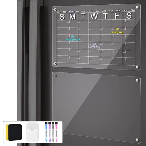 Calendrier Magnétique Frigo 2 Pièces - 40x30 Cm, Effaçable, Avec Marqueurs Et Gomme, Planning Semaine/Mois