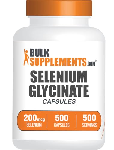 BulkSupplements.com Selenium Glycinate Capsules - Selenium Supplement Selenium 200mcg Capsules - Essential Trace Mineral Gluten Free 1 Capsule per Serving 500 Count (Pack of 1)