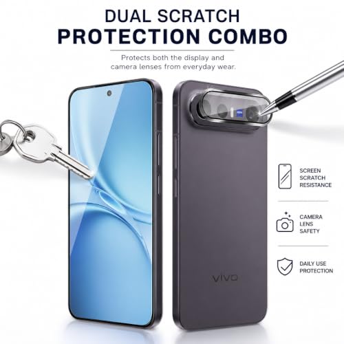 Image of FIRST MART Tempered Glass for Vivo X300 FE 5G with Black Camera Ring Guard & Installation Kit | HD Clear Edge-to-Edge Screen Protector, Scratch Resistant, Case-Friendly | Pack of 1