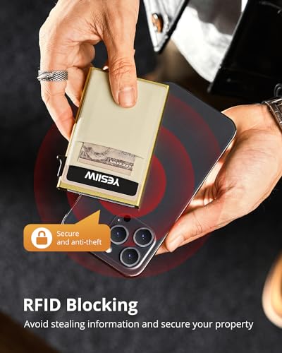 Image of YESIIW Credit Card Holder Wallet for Men RFID Blocking Slim Minimalist Metal Wallet with Money Pocket Contactless Card Protector
