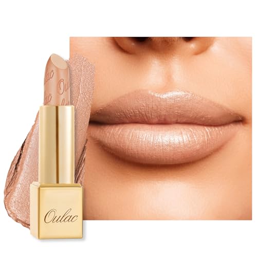 OULAC Lippenstift Metallic Glanz Finish, Nude Langanhaltender Glitzer Lippenstifte, Feuchtigkeit und Glanz für die Lippen, Intensive Farbe Feine Textur, Vegan, 4.3g (GM01) Serene