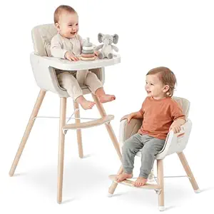 Mallify 3-in-1 Wooden High Chair for Babies and Toddlers, Adjustable, Convertible, Beige