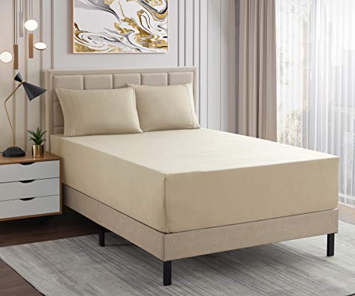 Image of 1500 Supreme Collection Extra Deep Pocket Sheets Set - Luxury Soft Bed Sheets, Wrinkle Free, Bedding, Over 40 Colors, 21 inch Extra Deep Pocket, Queen, Beige