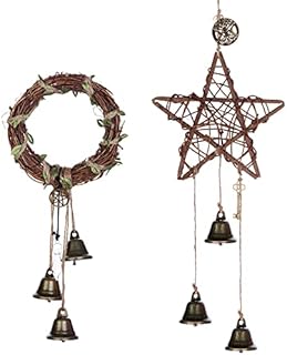 CNSJ 2 Pieces Witch Bells Protection Door Hangers Round Pentagram Witch Rattan Wreath Bells Handmade Witch Bells Wreath Rattan Wind Chimes for Home Decor Good Luck Blessing Witchcraft Supplies