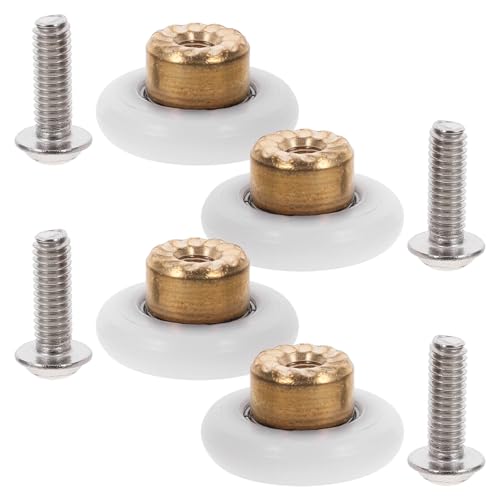 Ciieeo 4 Rodillos para Puertas Correderas de Ducha con Polea Redonda de Nailon Eje de Cobre de 19 MM con Tornillos Piezas de Repuesto Silenciosas para Puertas de Baño y Mamparas de
