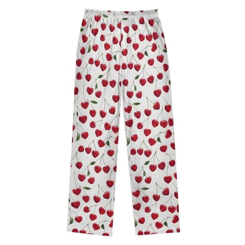 ALAZA Fruit Cherry Heart White Pajama Lounge Pants Long Sleep Pajama Bottoms with Pockets2