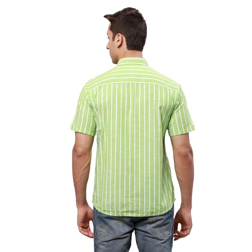 Image of Park Avenue Men's Pure Cotton Chambray Pattern Slim Fit Ainsley Collar Half Sleeve Casual Shirt