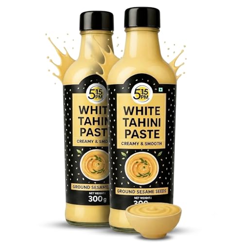 Image of 5:15 PM Tahini 300Gm White Tahini Paste For Hummus Ground Hulled Sesame Seed Paste Smooth & Creamy Natural For Hummus, Baba Ghanoush, Salad Dressings And More 300Gm (Pack of 2)