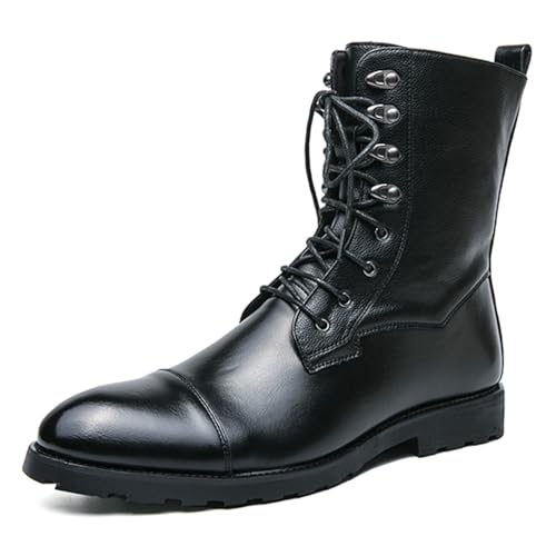 Men's Combat Boots Leather Military Boots Lace-up Motorcycle Riding Hunting Outdoor Casual Walking Shoes Cowboy Designer